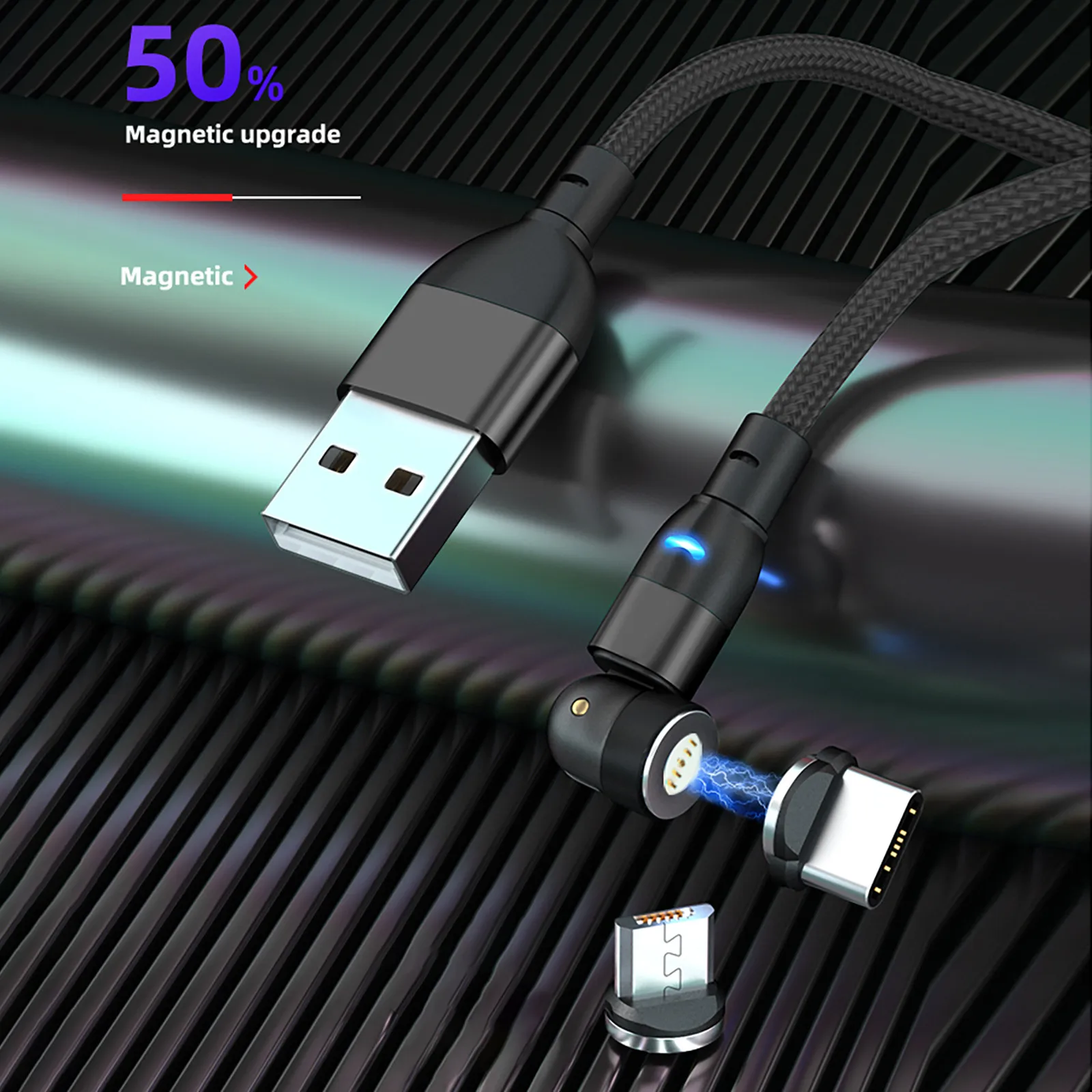 Type-c Usb 540° 3a Fast Charging Rotating Magnetic Data Cable About 39in de datos magnético rápido Audifonos inalambicos | Электроника