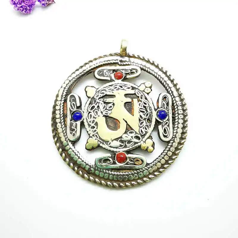 Тибетские мантры ОМ амулет медный круглый крест дорье двухсторонние Подвески