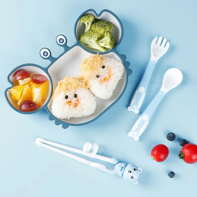 

Cute Baby Silicone Dining Plate Cartoon Crab Toddler Tableware sucker Children Feeding Bowl Kids Anti-fall Dishes