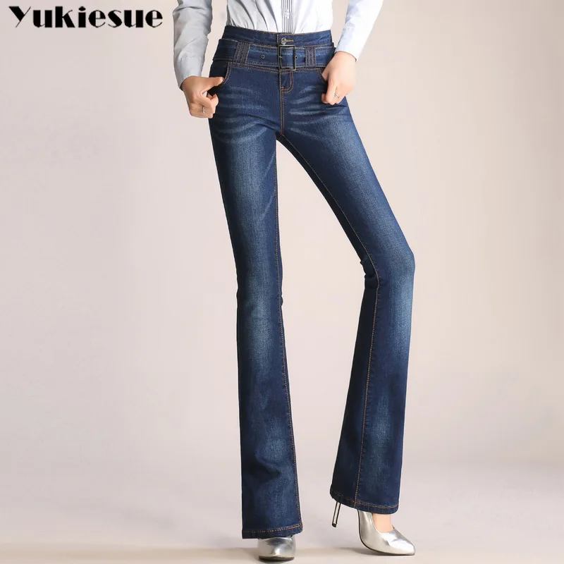 Размера плюс 26-33 скинни 2019 новые осенние расклешенные синие джинсы женские с