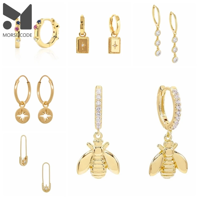 

MC 925 Silver Hoop Earrings for Women Gorgeous Zirconia 925 Sterling Plata Ear Ring Fashion Lock Clip Honey Bee Pendientes Hoops