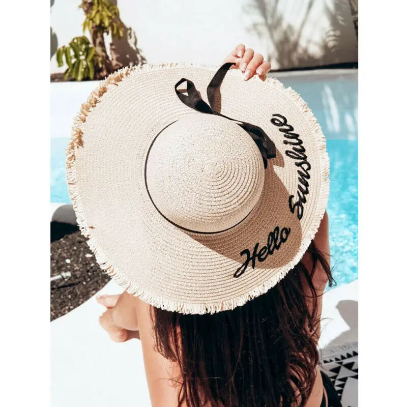 Шляпа женская Соломенная с козырьком складная пляжная Панама от солнца широкими