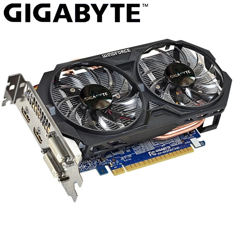 Видеокарта GIGABYTE GTX 750 Ti с WINDFORCE 2X NVIDIA GeForce gtx ti GPU 2 ГБ GDDR5 видеокарта для игровых ПК б/у