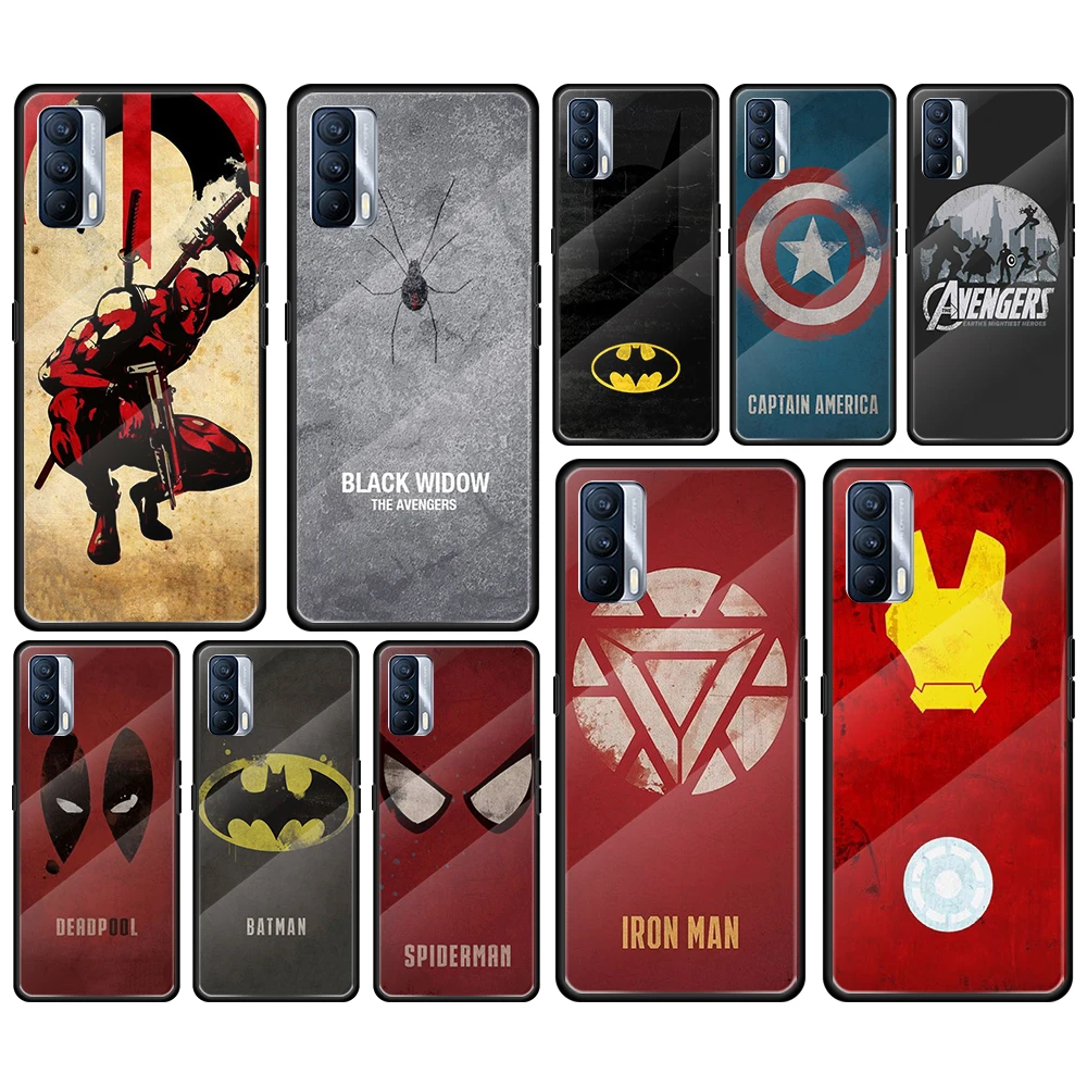 

Avenger Marvel Superhero Logo Tempered Glass Cover For Realme 7 7i XT C3 6 5 Pro for OPPO A9 2020 A52 Find X2 Lite Phone Case
