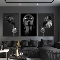 african woman large wall art poster big black woman silver jewelry canvas painting prints pictures on the wall home decoration