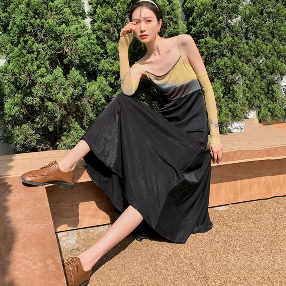 

Japanese Korean Version Summer Dress Korean Fashion Temperament Sexy Backless Printing Splicing High Waist Send Sleeves