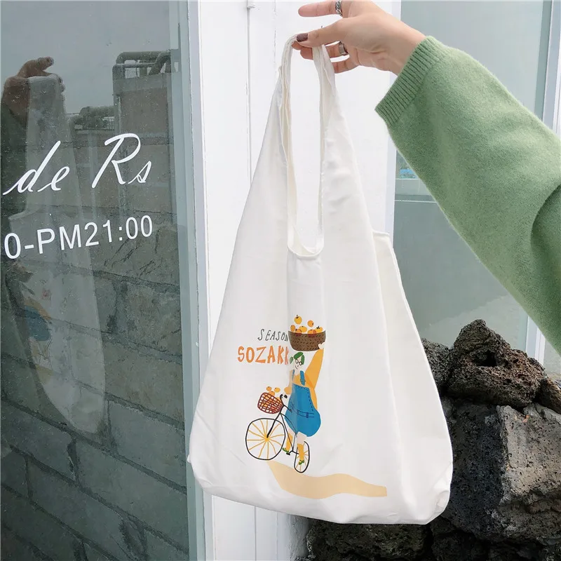 

2021 Korea Japanese College Style Women Carton Printed Canvas Bag Student Personality Shoulder Cloth Bag Large Capacity Totes