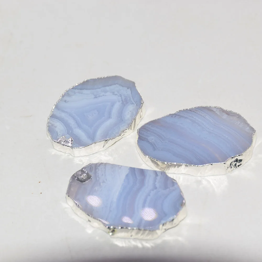 

Natural Slice blue chalcedony stone pendant women jewelry making 2020 large charms stripe onyx agate slab gem stones bohemian