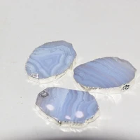 natural slice blue chalcedony stone pendant women jewelry making 2020 large charms stripe onyx agates slab gem stones bohemian