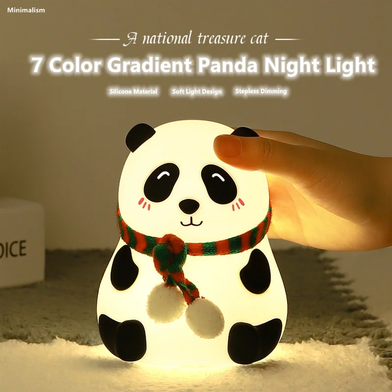 

Panda LED Night Lights Silicone 7-color Gradient Night Light Touch Sensor Night Lamp Colorful Child Gift Bedroom Desktop Lamp