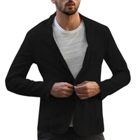 60hotmen autumn solid color long sleeve pockets cotton linen slim blazer coat jacket