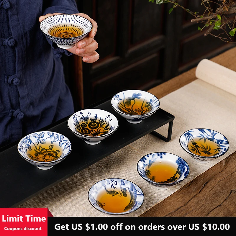 Новая сине белая фарфоровая чайная чашка керамическая Личная мастер чаша набор