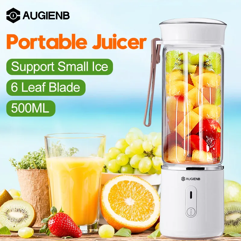 

AUGIENB 500ml Electric Fruit Juicer Glass Handheld Mini Portable Smoothie Maker Blenders Mixer USB Rechargeable for Home Travel