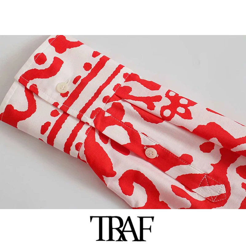

Women Fashion Totem Print Asymmetry Loose Blouses Vintage Long Sleeve Side Vents Female Shirts Chic Tops