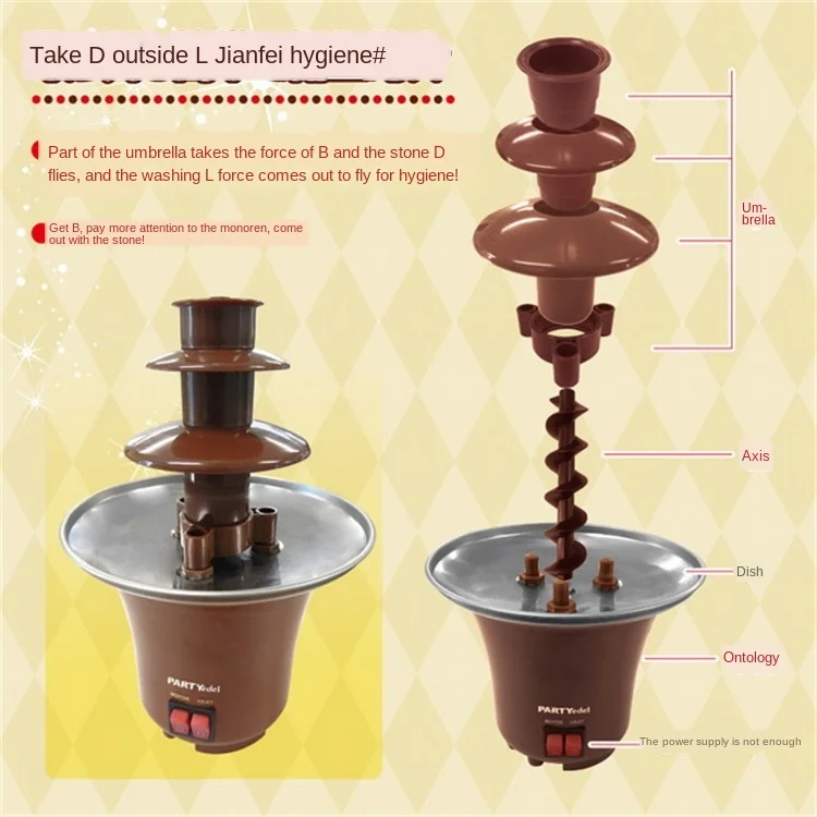 

220v/110v3 Layers Mini Chocolate Fountain Fondue Waterfall Maker Machine Fondue Maker Heated Home Event