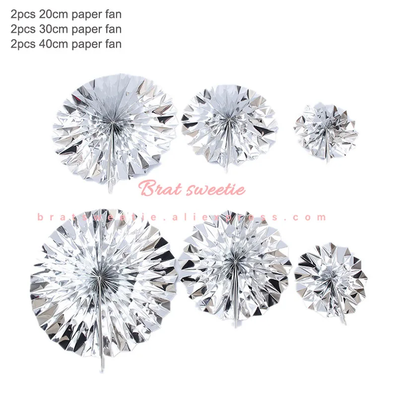 6pcs silver paperfan Металлическая Серебряная одноразовая посуда бумажные соломинки тарелки Свадебные Рождественские украшения на день рождения принадлежности для взрослых - Цвет: 6pcs silver paperfan