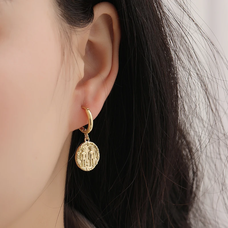 

SIPENGJEL New Fashion Vintage Twelve constellations Earrings Geometric Gold Punk hoop Earrings For Women Jewelry Christmas Gift
