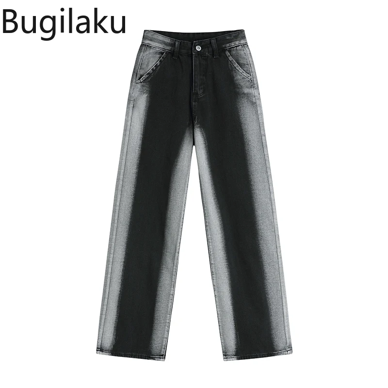 

Contrast Color Denim Jeans Women High Waist Loose Casual Wide Leg Pants Straight Slim Button Up Distressed Pantalones Mujer