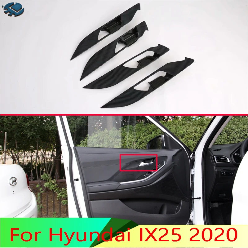 

Для Hyundai IX25 2020 автомобильные аксессуары из углеродного волокна стиль крышка внутренней дверной ручки захват чаши отделка вставка рамка Гарнир