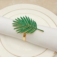6pcslot hot sale green leaf napkin ring metal napkin buckle wedding holiday party table creative decoration napkin ring