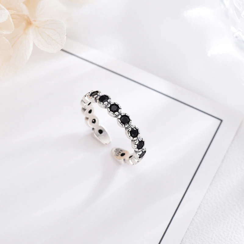 925 стерлингового серебра блестящий черный Циркон с изменяемым размером в