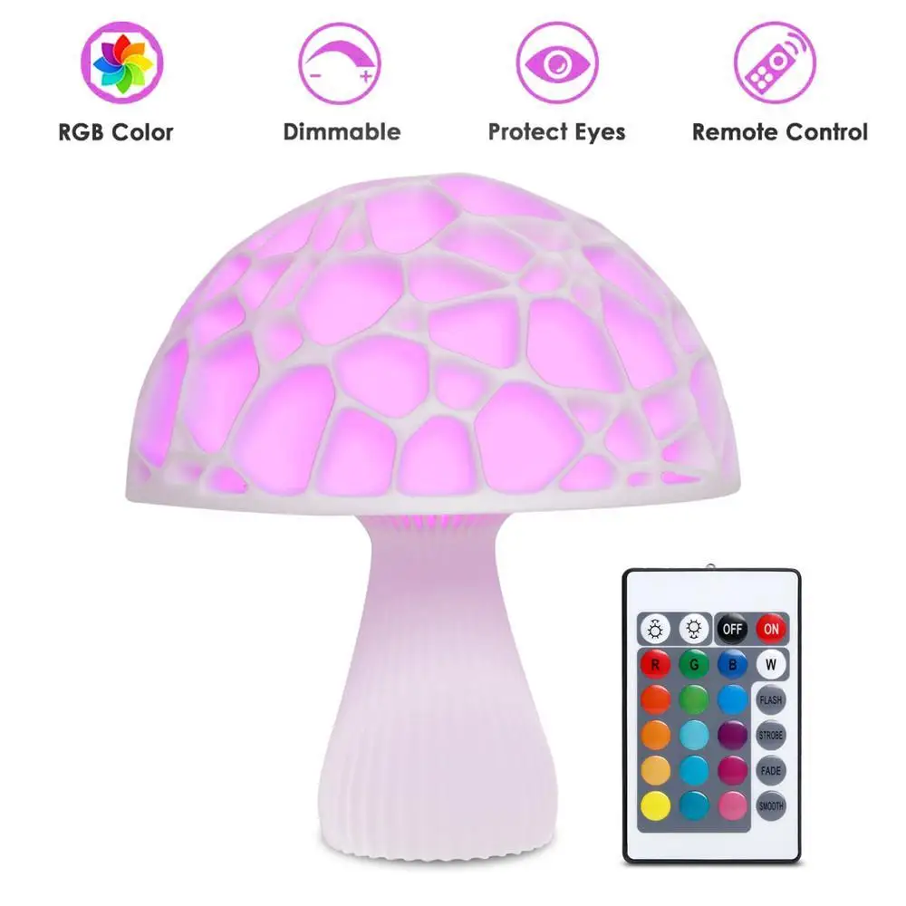 

LED Colorful Mushroom Lamp 3D Printing Table Lamps Chargeable Infrared Remote Contro Night Light for Children's Room Decor Gifts