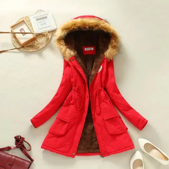 Winter New Korean Middle-length Cotton Clothing Women's Large-haired Lamb Velvet Jacket Plus Plus Thick Loose Cotton Clothing