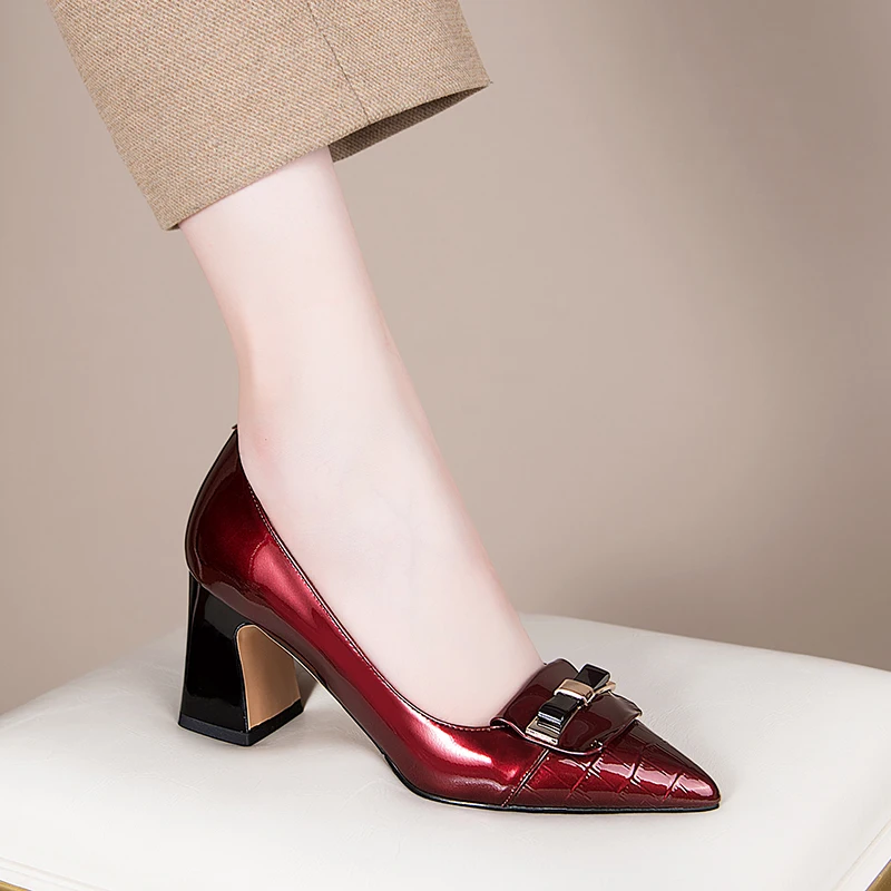 

Genuine Leather Wedding Shoes For Women Sweet Shallow Shoes Woman Heels 2021 Spring Butterfly Knot High Heels Pumps