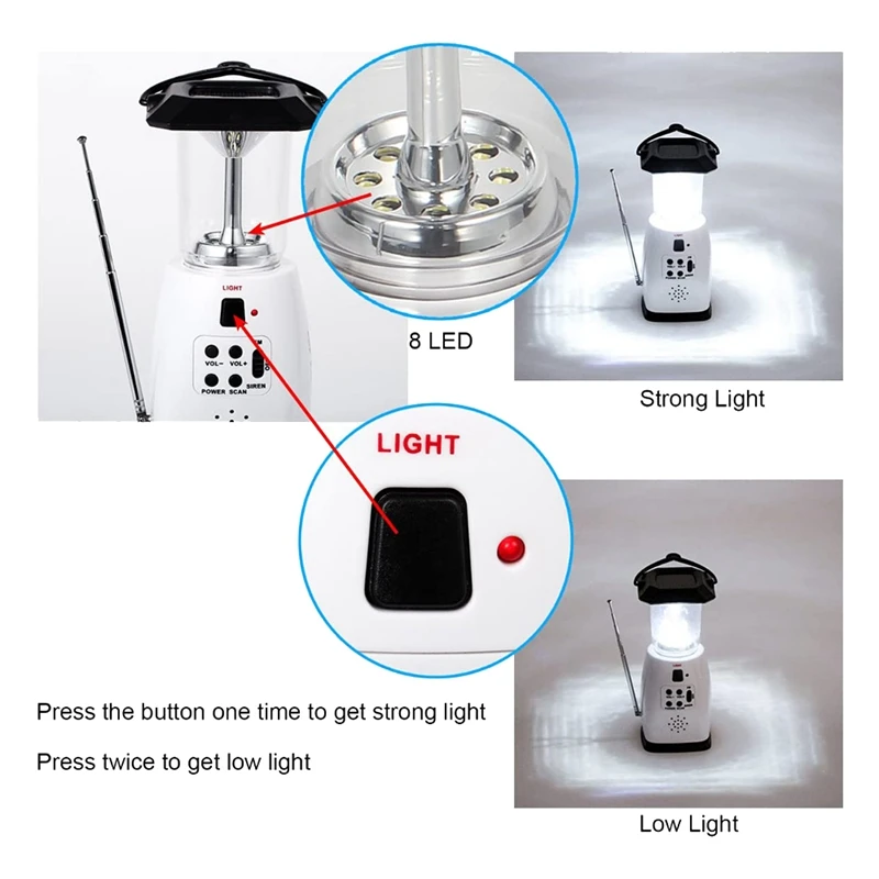 Solar Dynamo Multi-Functional 4-Way Powered Emergency Hand Crank FM Radio LED Camping Lantern Flashlight Phones Charger | Электроника