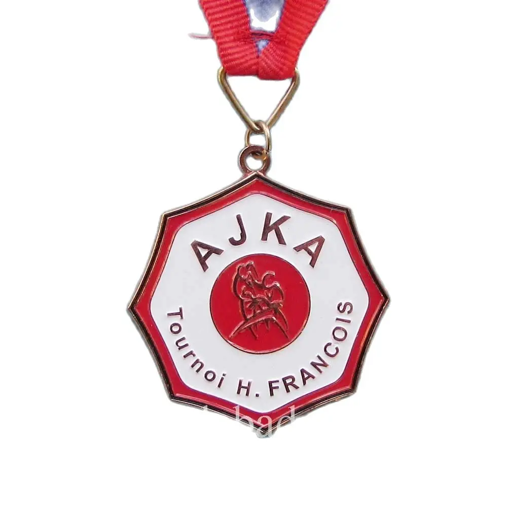 

Custom red Sports Gold Soft Enamel Award With Ribbon high quality Medal
