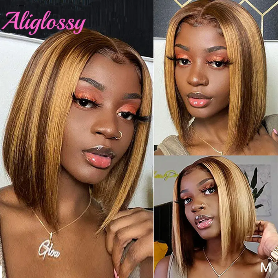 

Highlight Bob Straight Human Hair Lace Wigs Transparent Bob Straight Human Hair Wigs T PART Ombre Brazillian Human Hair Wigs