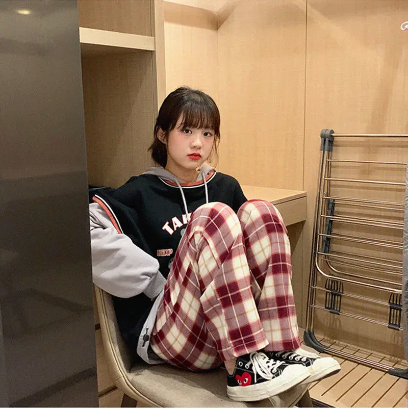 

Japanese Women'S Pants Harajuku Vintage Summer New Plaid Pink Femme Trousers Woman Casual Loose Aesthetic Clothes E Girl Jogging