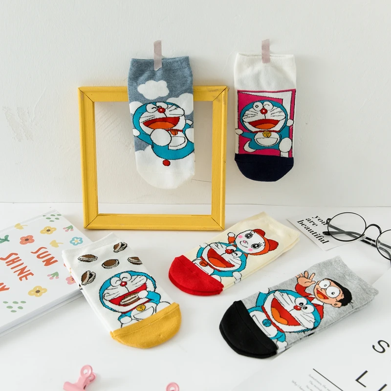 5 pairs Japanese New Cartoon Character Short Socks Women Cute Funny Breathable Street Cotton Happy Gifts for Girls Ankle Socks