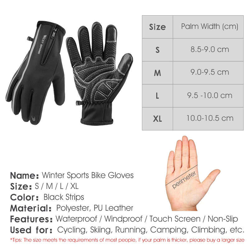 

WEST BIKING reflective sports gloves winter warm fleece gloves touch screen outdoor ski motorcycle mountain bike equipment