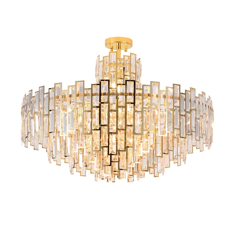 

Wholesale Luxury Contemporary Modern Decorative Raindrop K9 Gold Crystal Semi Flush Light For Living Room Chandelier