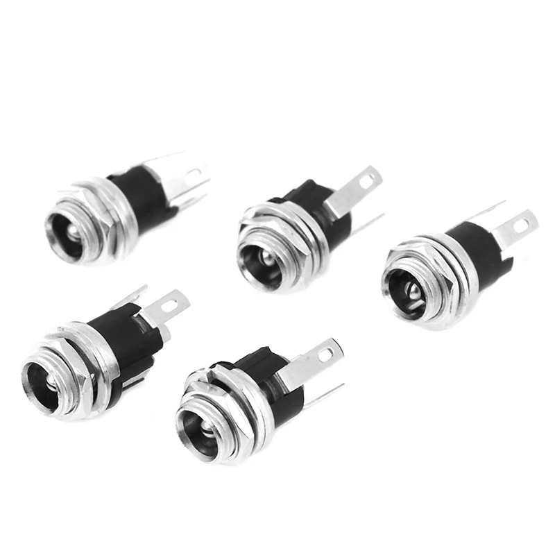 

5Pcs DC Power Supply Jack Socket Female Panel Mount Connector Plug Adapter 2 Terminal Types Connectors 5.5 X 2.1mm