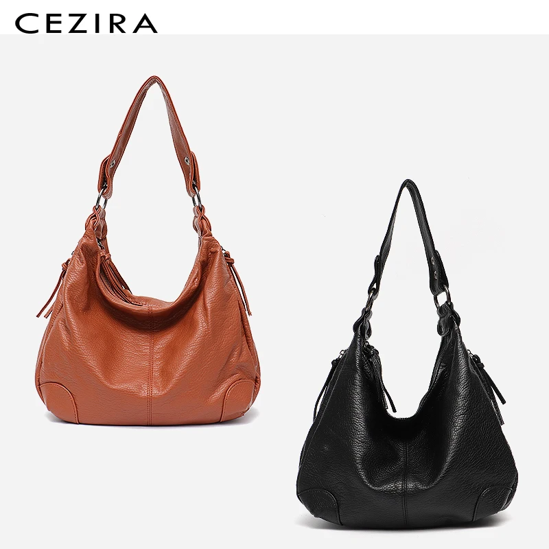 CEZIRA, двойная молния, женская сумка Хобо, повседневная, мягкая, мытая кожа, веганская сумка, на плечо и через плечо, подушка, сумка, повседневная сумка