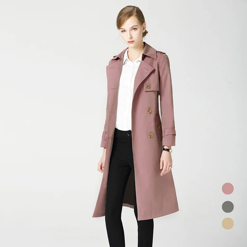 Женский двубортный длинный тренчкот облегающая Водонепроницаемая Ветровка