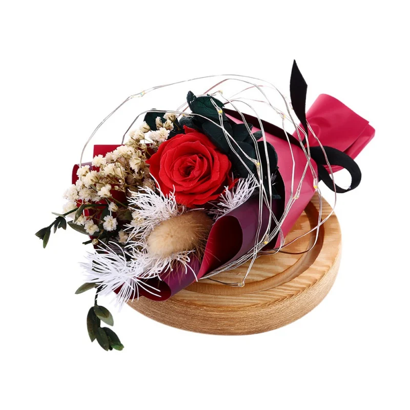 

Valentine's Day Gift New Rose Bouquet Glass Cover With LED Night Light Couple Gift-Red (without Battery)