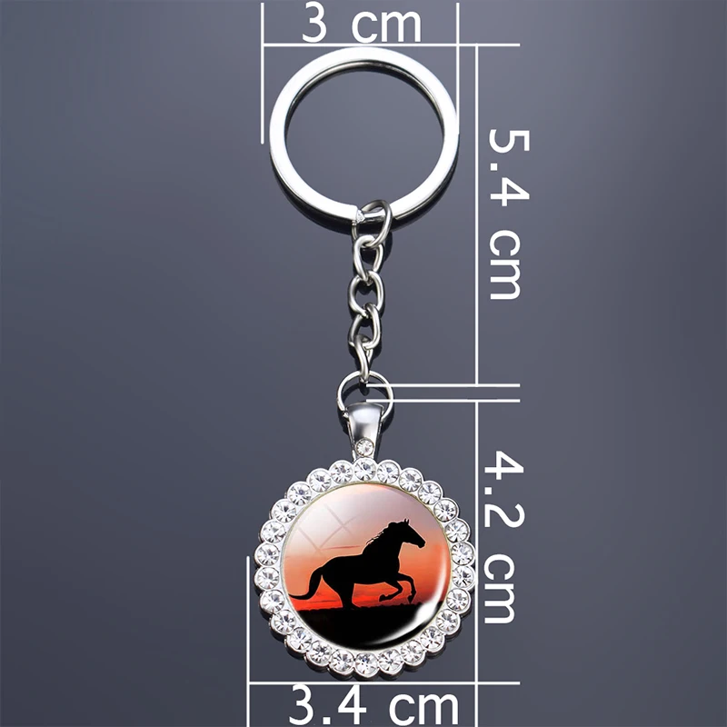 

Animal Keychain Rhinestone Pendant Keyring Glass Cabochon Horse Key Chain Exquisite Jewelry Gift Bag Accessaries