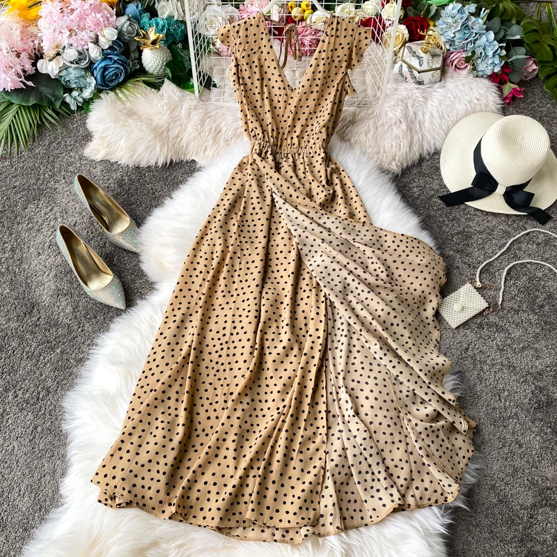 Женское шифоновое платье GLAUKE зеленое пляжное с цветочным принтом и v-образным