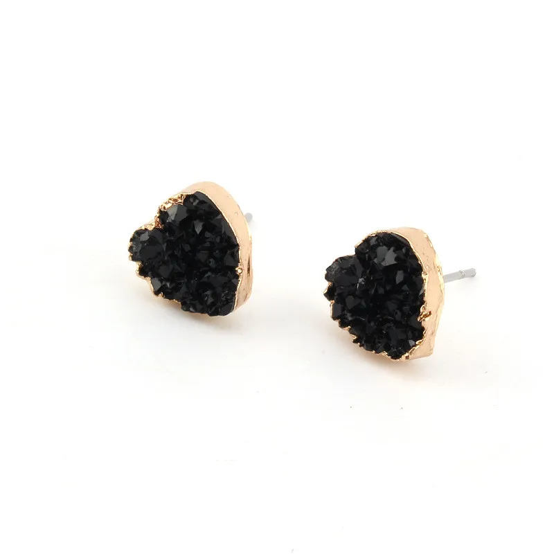 

1 Pair European Druzy Resin Stud Earrings For Women Heart Earrings Female Jewelry Statement Gifts J285