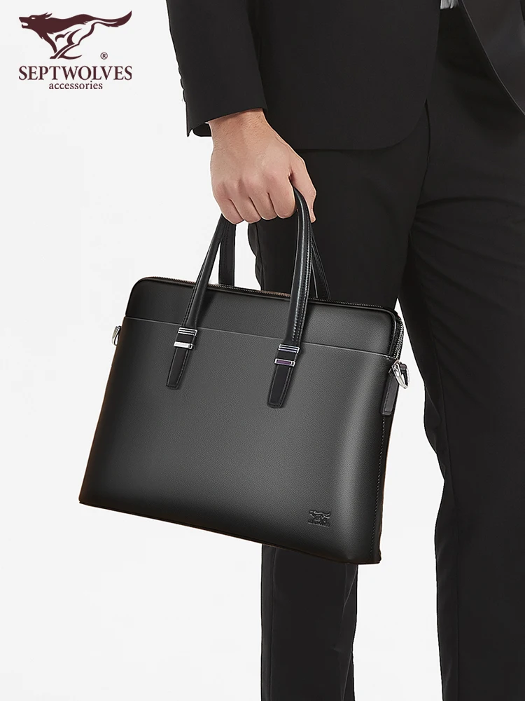 Briefcase Men's Business Casual Large Capacity Men's Bag Men's Real-Leather Bag Leather Bag Shoulder Bag Handbag
