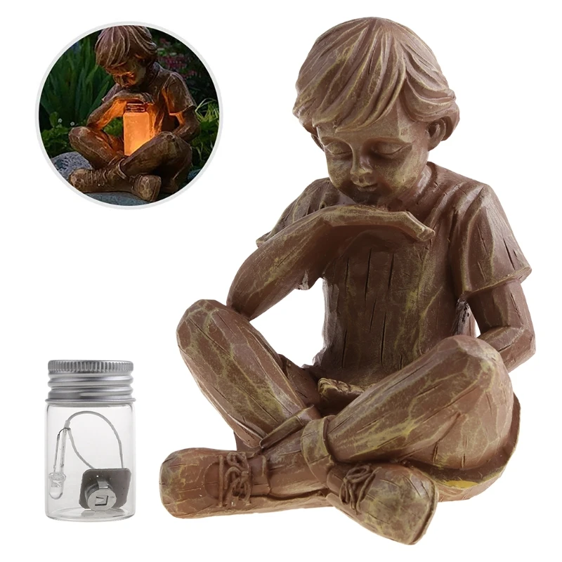 

2021 New limpses of God Boy Statue Easter Garden Decoration Resin Ornament with LED Light