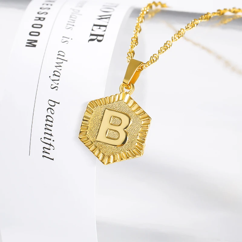 Золотой цвет, A-Z, алфавит, начальная подвеска, ожерелье из нержавеющей стали, шестигранные ожерелья с буквой для женщин, мужчин, цепочка, ювелирное изделие, дружба