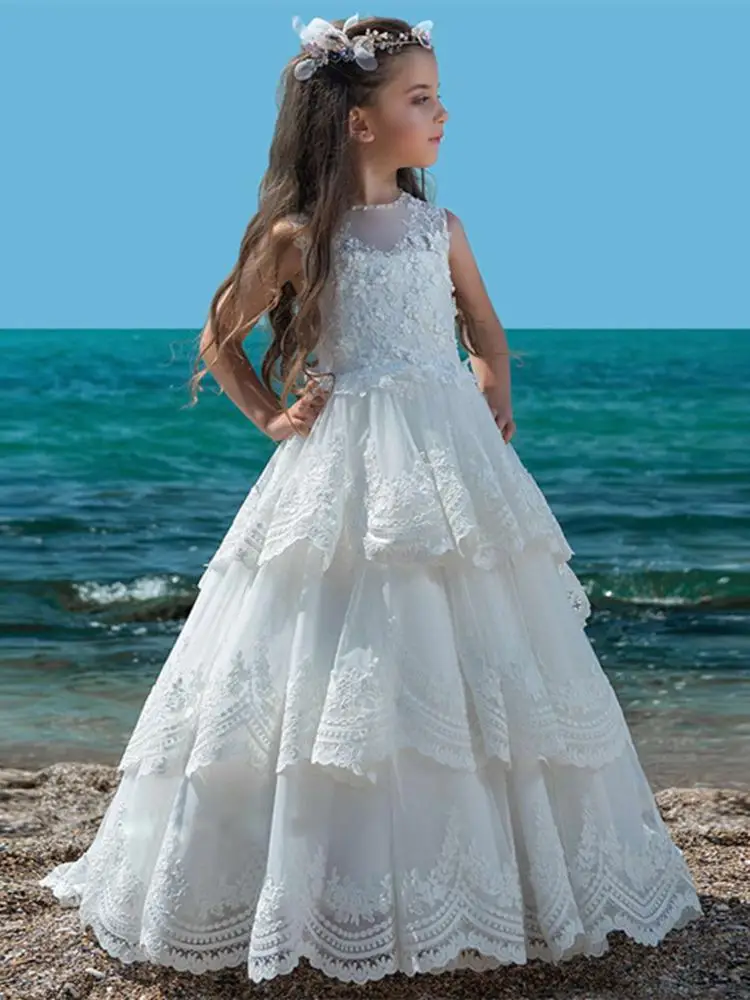 

Аппликация из белого кружева Платья с цветочным узором для девочек, милые платья для первого причастия, Платья с цветочным узором для девоч...