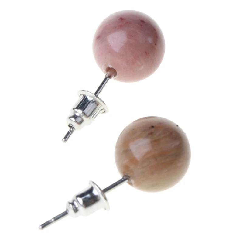 Серьги-гвоздики унисекс из натурального камня бирюзы тигровый глаз опал шарики -