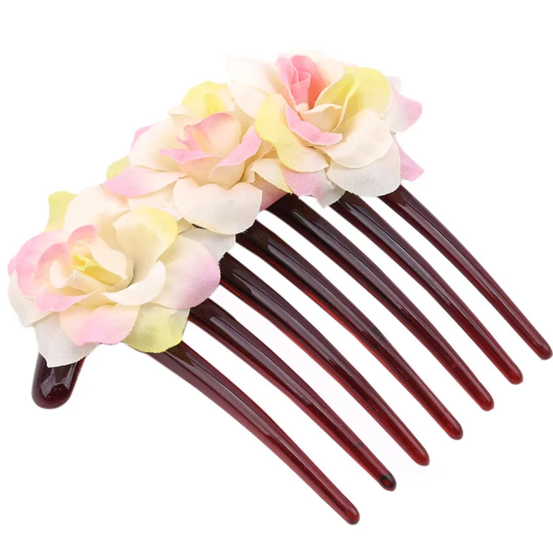

5 Colors Beautiful Women Popular Simulation Flower Bride Hair Comb Headdress Beach Photo Hairpin Comb