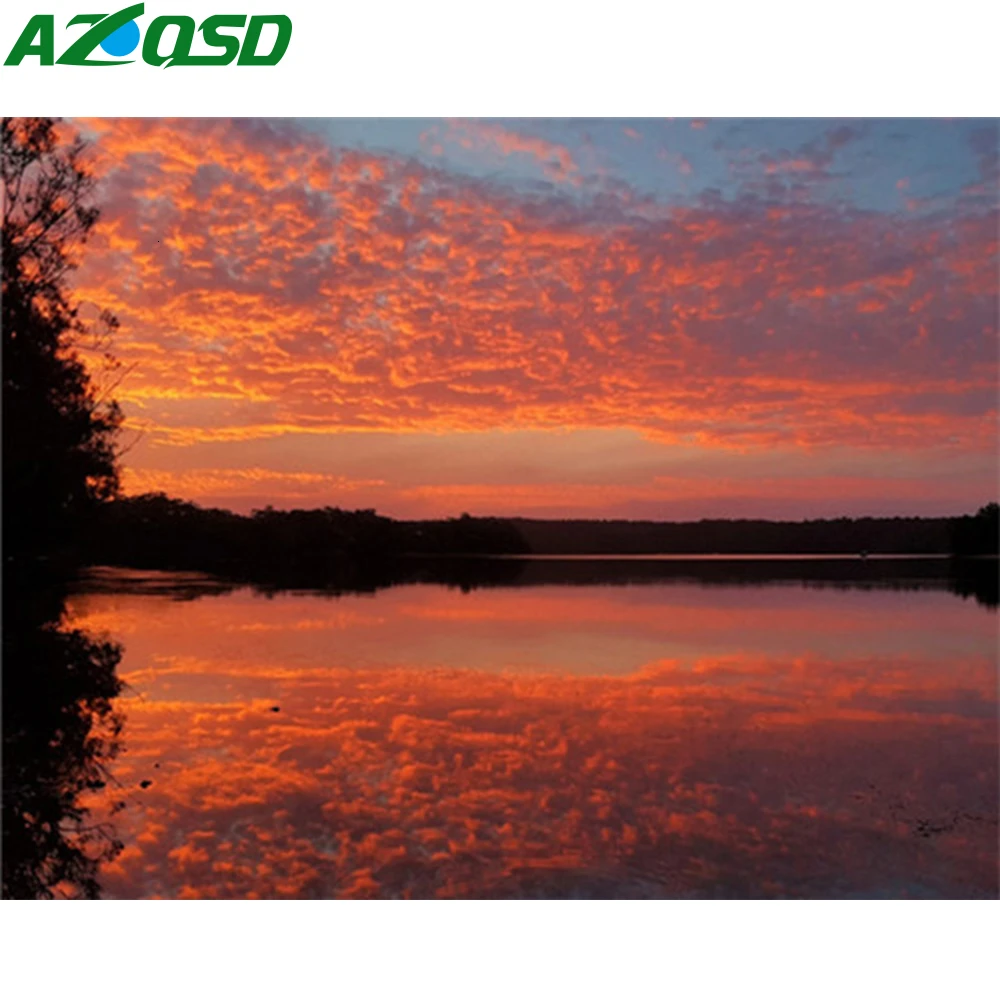 AZQSD Unframe DIY масляная краска ing по номерам пейзаж акриловая для украшения дома