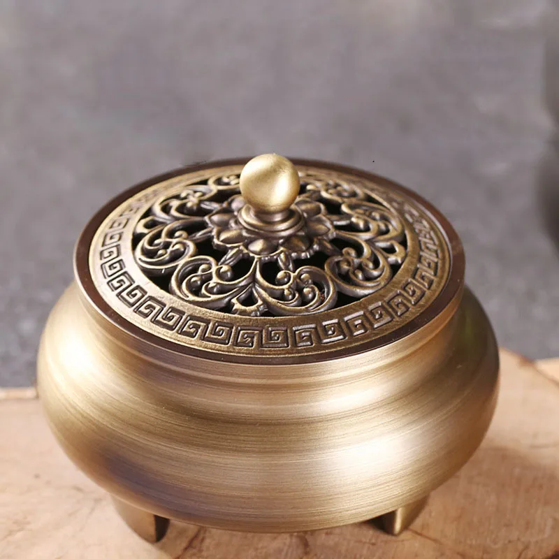 

Three-legged pure copper incense burner incense burner home indoor sandalwood furnace antique production work fine c